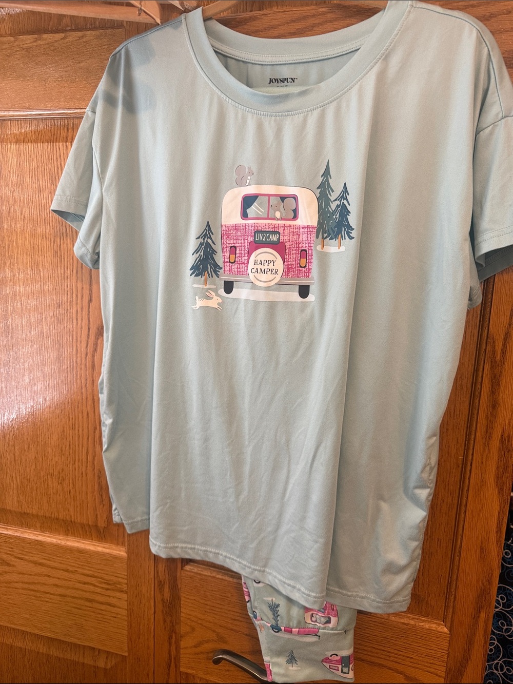 Joyspun Women's Light Blue 'Happy Camper' Pajama Set